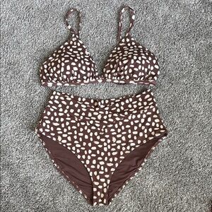 Aerie Chocolate and Cream Textured Bikini